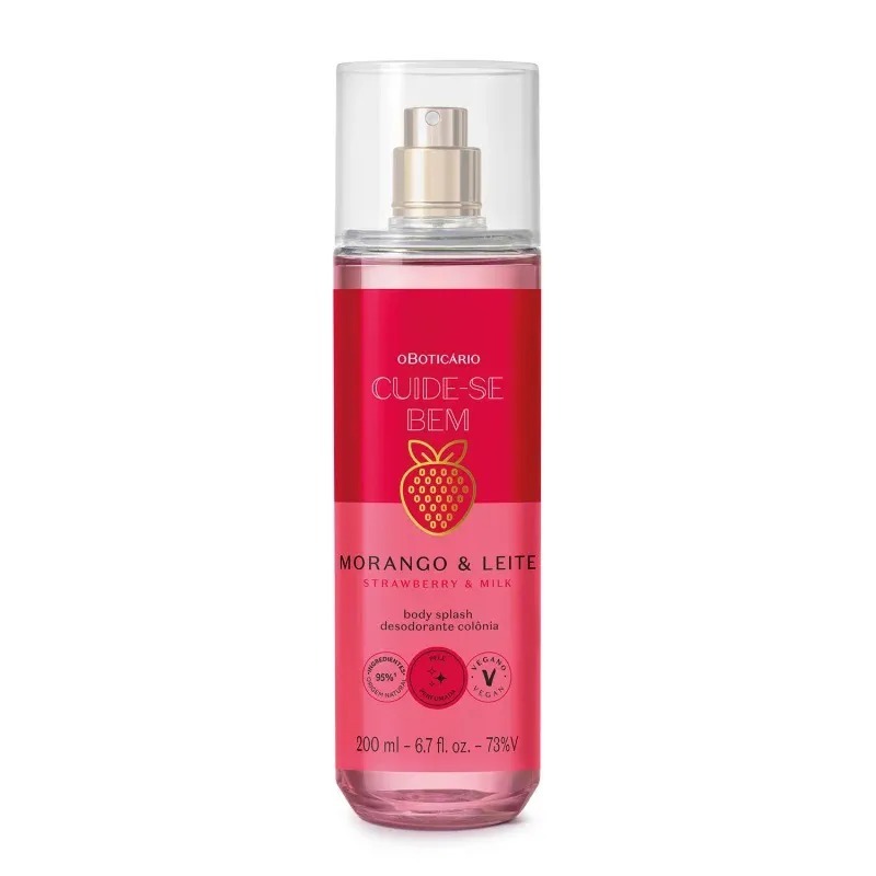 Body Splash Morango e Leite: Sinta a cremosidade irresistível desse clássico que abraça a sua pele.