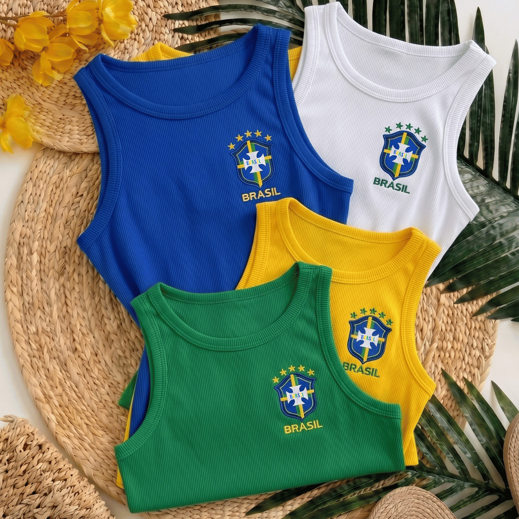 Camisa Regata Brasil Core Canelado Ribana Básica Premium Não Transparente Regatinha Bordado