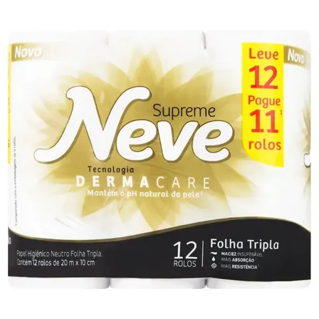 Papel Higiênico Supreme Folha Tripla Com 12 Rolos Neve