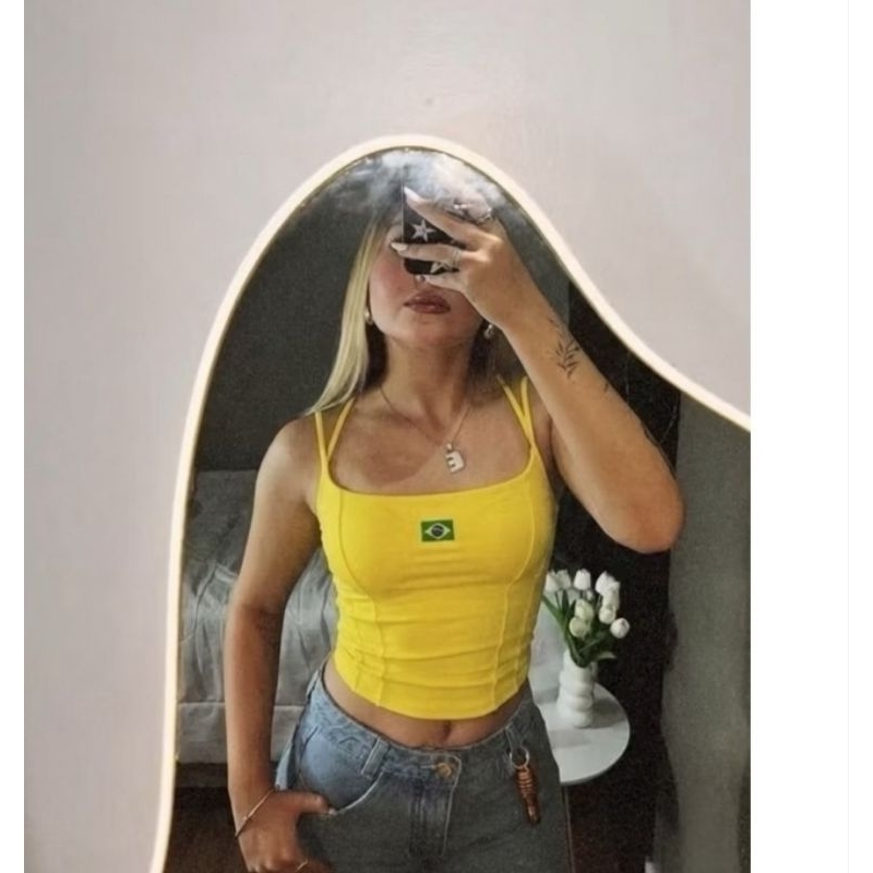 croped Brasil hard core brasilidade cor bandeira 2 alça