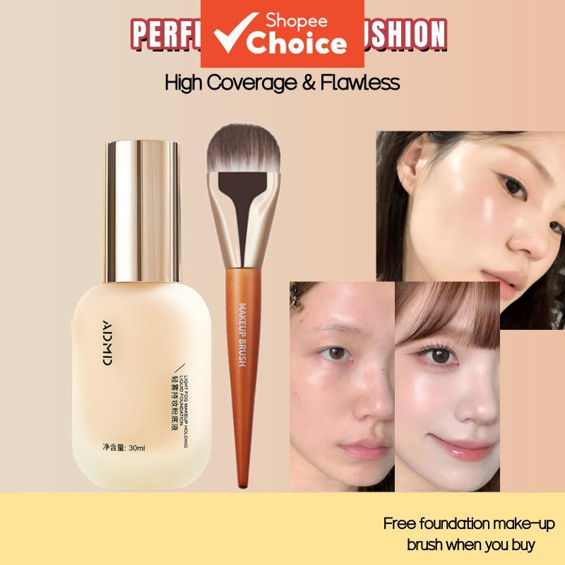 Base Facial de Cobertura Total e Foco Suave com Pincel, Rich Bear, À Prova d'Água, Controle de Oleosidade e Duradoura