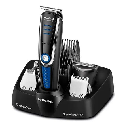 Aparador De Pelos Mondial Super Groom 10 Bg-03 6w Bivolt  Completo Preto 127/220v