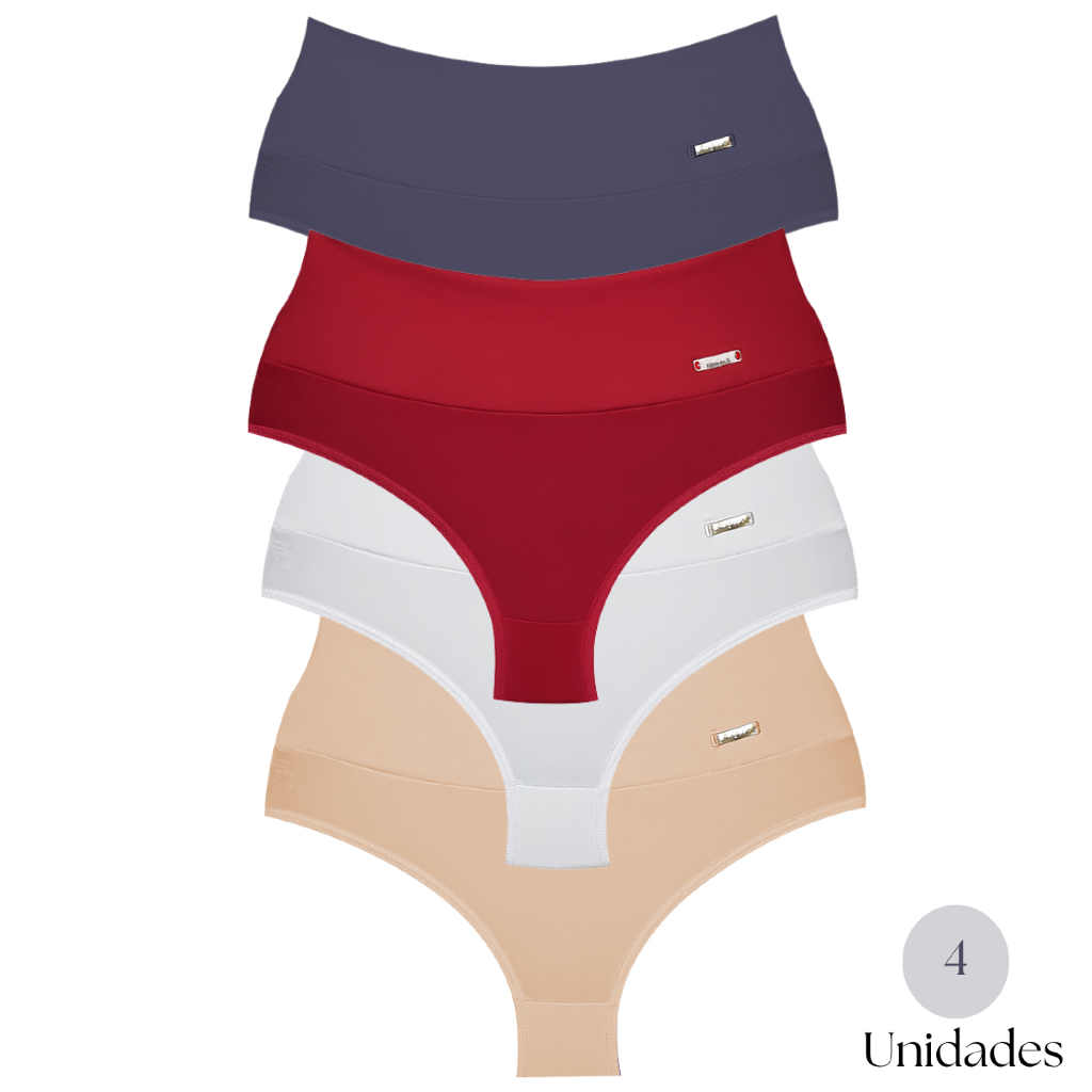 Kit Com 4 Calcinha Segura Barriga Zero Barriga Calcinha Cós Alto Modeladora Poliamida Slim