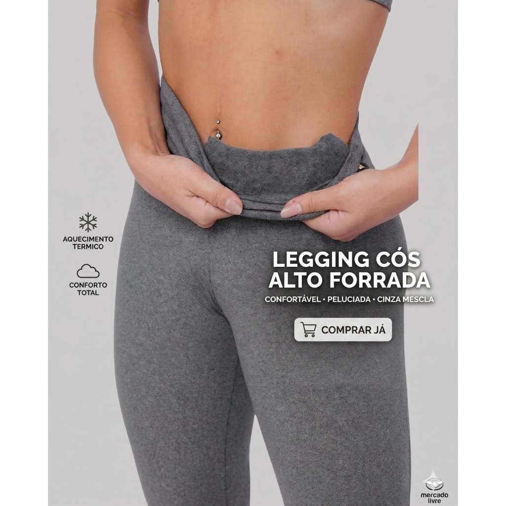 Calça Legging Termica Flanelada Peluciada Cós Alto Leg Feminina