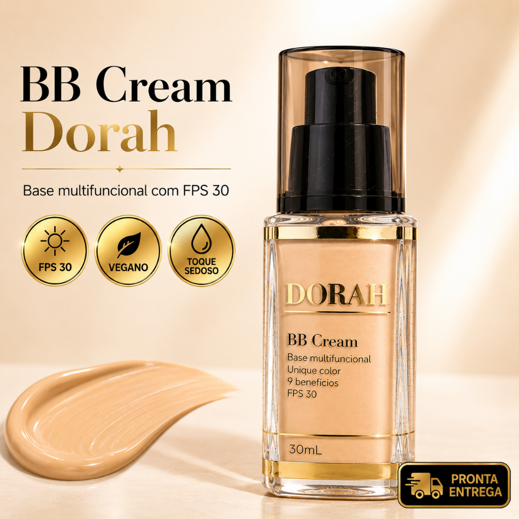 BB Cream Dorah FPS 30 embalagem 30g Se Adapta ao Tom da Pele Unique Color Vegano