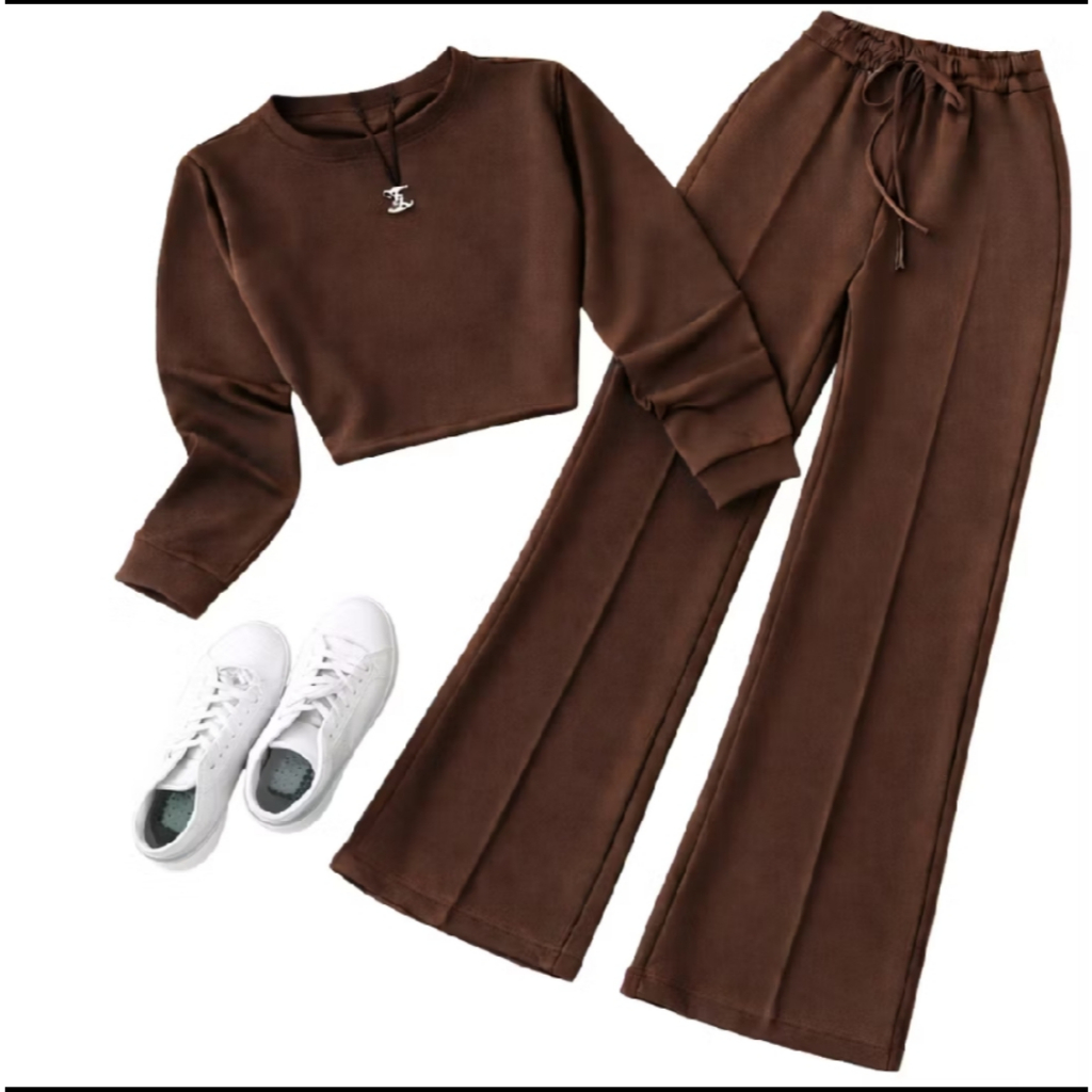 Conjunto  Femenino Elegante  Casual  Moletinho  de manga  longa Perfeito para  Frio