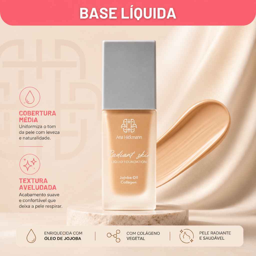 Maquiagem Base Líquida Semi Matte Radiant Skin N8 Ana Hickmann