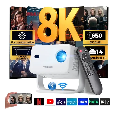 Projetor Magcubic L018 Led 650ansi 1080p Full Hd 8k Android 14 Hdmi Usb Smart Wi-fi6 Bluetooth 5.2 Cinema Home Com... Branco 127/220v