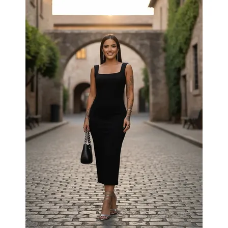Vestido Longo Casual Festa Alça Grossa Fenda Moda Elegante