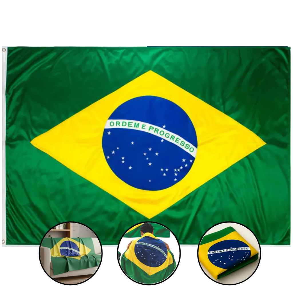 Bandeira Do Brasil Grande 180cmX120cm Dupla Face Copa do Mundo Eleição Reforçada Para Bastão Metro Verde e Amarela