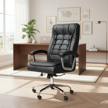 Cadeira De Escritório Miami Presidente Ergonômica Tecnológica Com 42 Molas Ensacadas Revestimento Pillow Top No Assento E No Encosto Com Sistema Relax E Trava Cor Preto Luvinco Couro Sintético