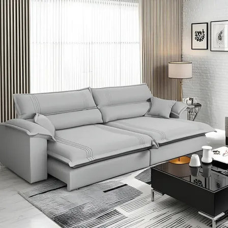 Sofá Retrátil Reclinável 2,50m Nivus Cinza Molas Ensacadas - King House