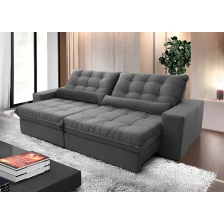Sofá Retrátil Reclinável Zurique 3,00m Velut Cinza Con Molas King House