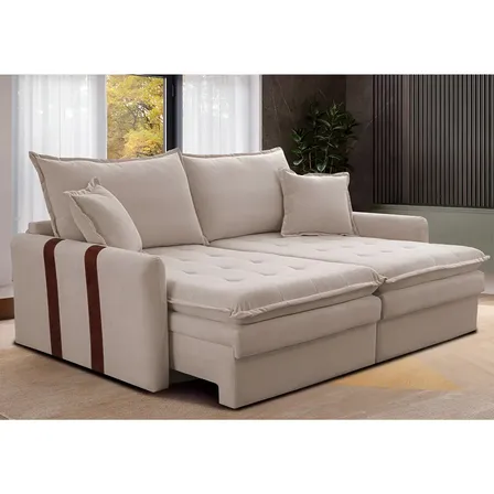 Sofá Sem Caixa Retrátil 2,00m Soft Bonnie Boucle Cama Inbox Cor Bege Desenho Do Tecido Liso