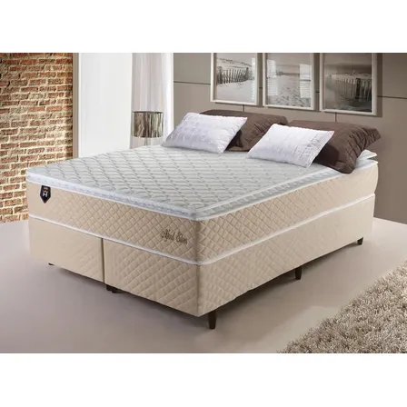 Cama Box King Size Alford 193x203x66 Bege C/ Molas Ensacadas