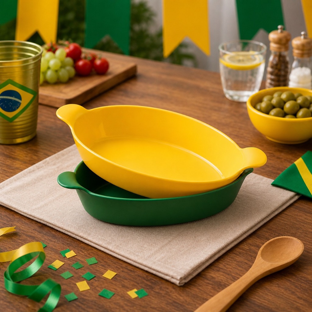 Kit Petisqueira Copa do Mundo Para Churrasco Festas Molhos Bar Porções Grande 600ml Verde e Amarela