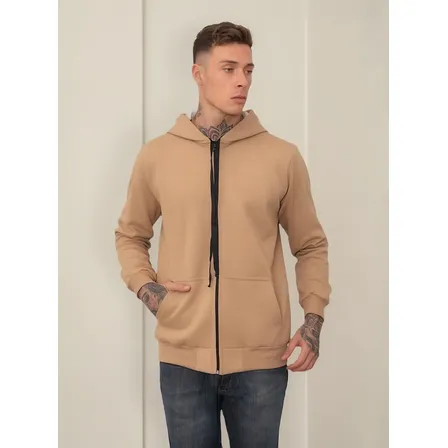 Moletom Masculino Com Capuz E Bolso Fechamento Em Zíper