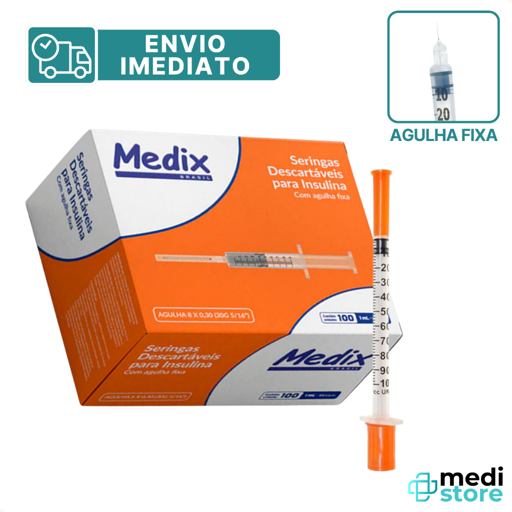 Seringa 1mL 12,7 X 0,33mm com Agulha Fixa Insulina Botox - Envio Imediato