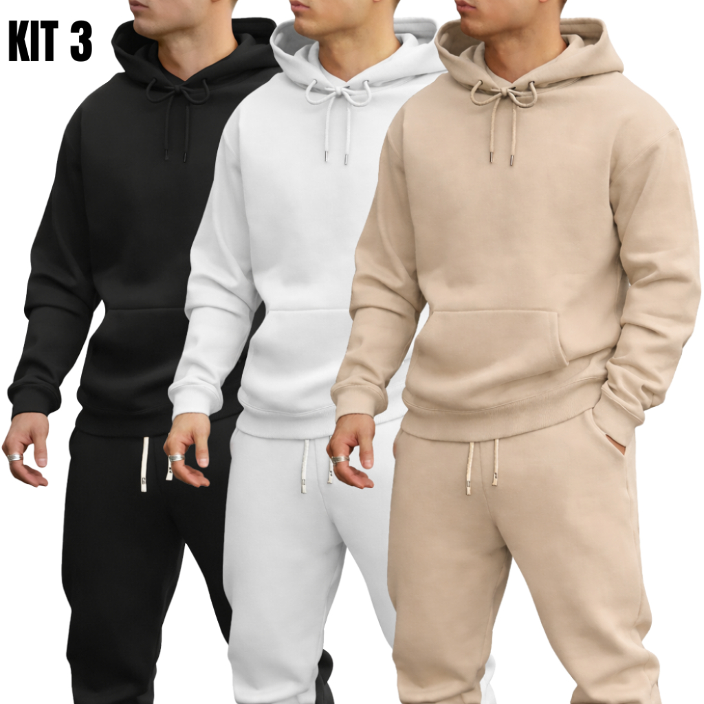 Kit 3 Moletom Liso Canguru Unissex Blusa de Frio Masculina Tendencia Promoção