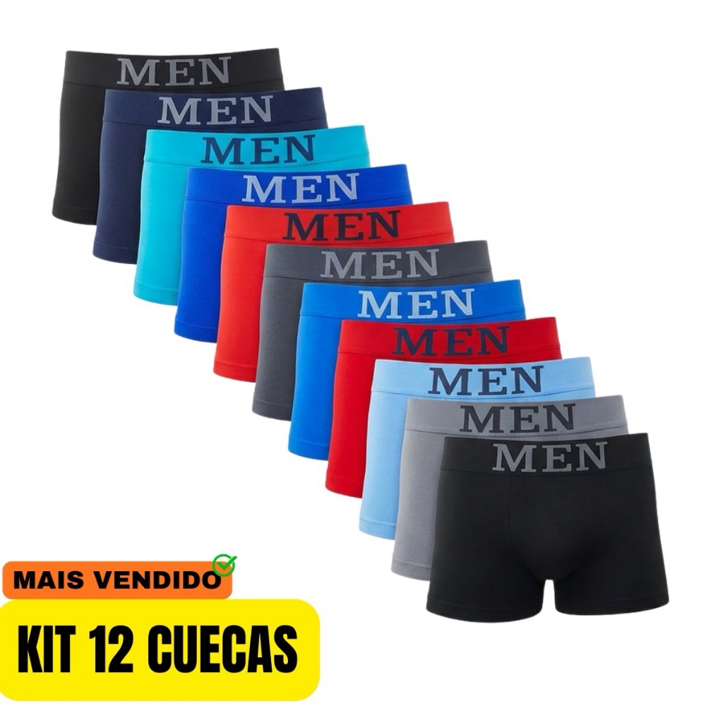 12/10/8/3 Cuecas Boxer Adulto Premium Men Masculina Microfibra Leve e Elástico 4, 8, 10 Ou 12