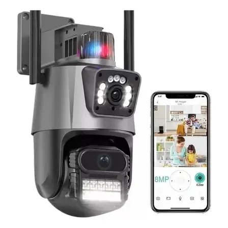 Camera Segurança Externa Lente Dupla 4k 6mp Sirene Policial G.eye Preto E Branco