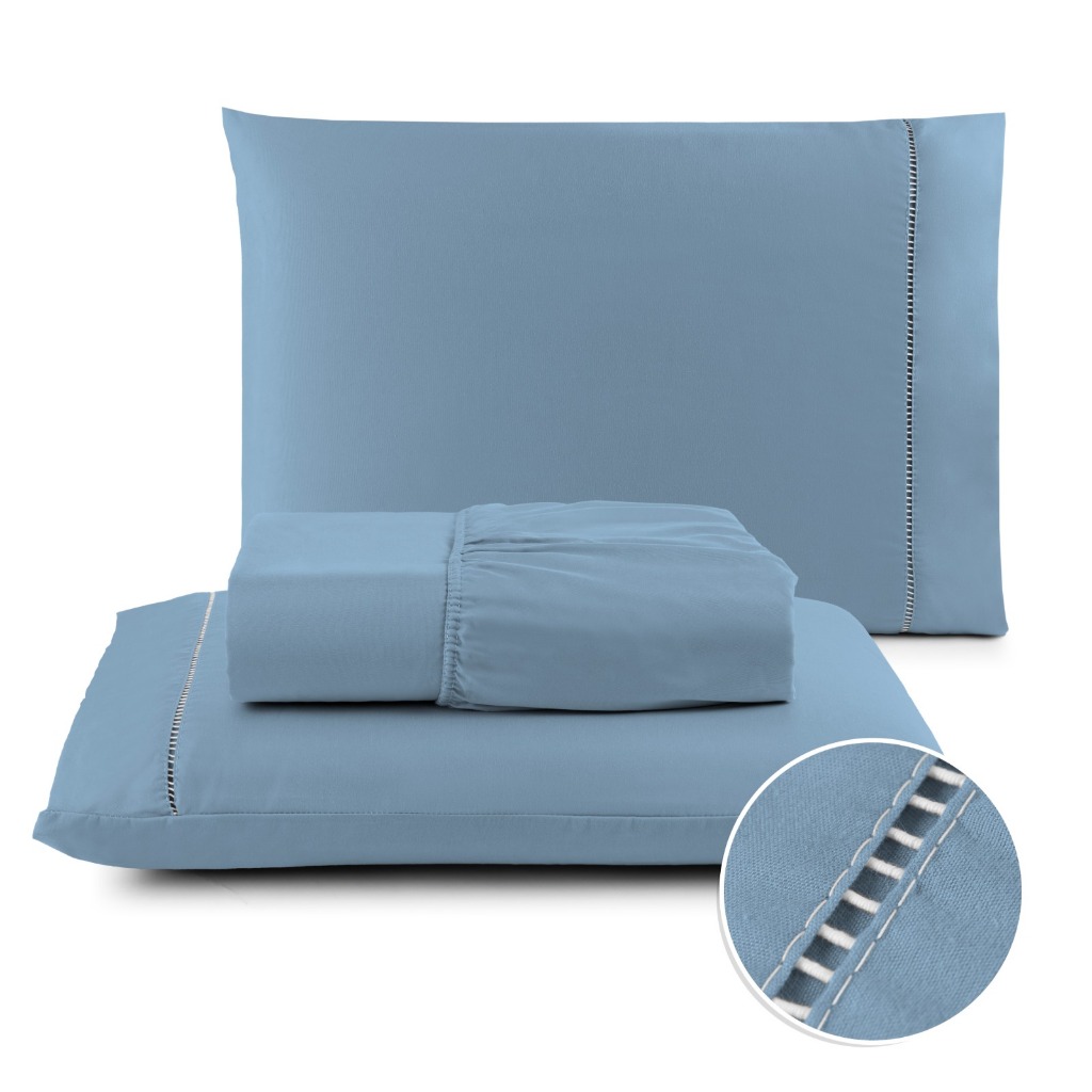-Kit Lencol Jogo De Cama Berço/Solteiro /Casal/Queen/King 400 Fios Micropercal com Ponto Palito