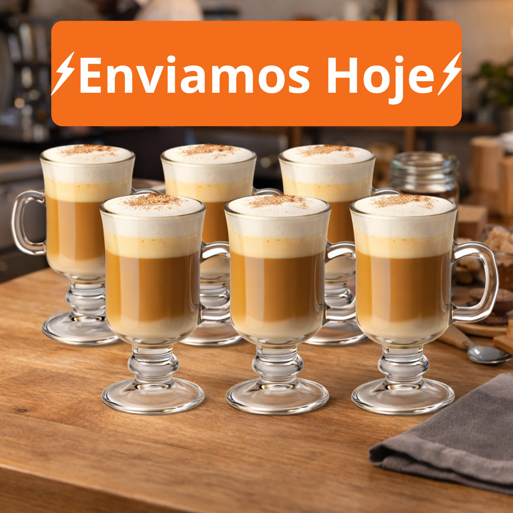 Kit 3/6 Canecas Vidro Capuccino Versátil Premium Com Alça 230ml