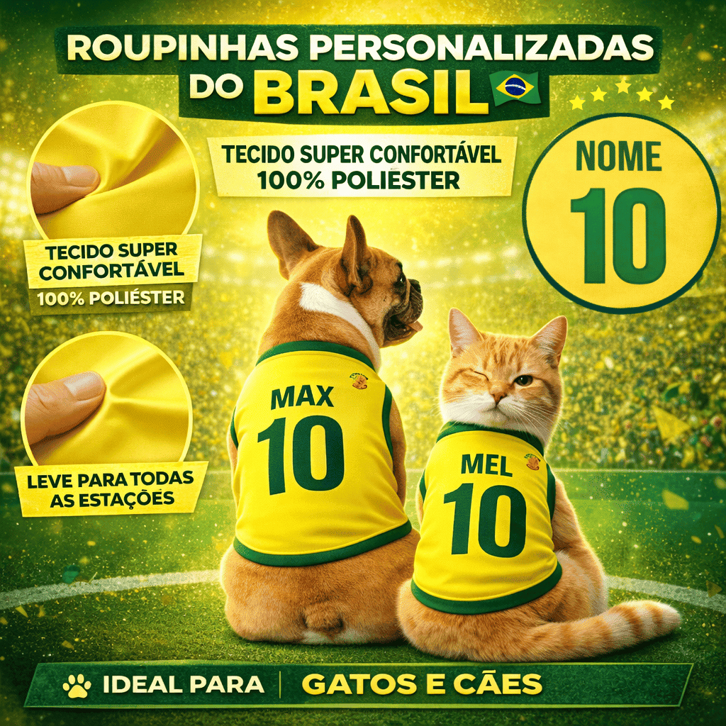 Roupinha Pet Personalizada Brasil Copa Do Mundo Cachorro E Gato