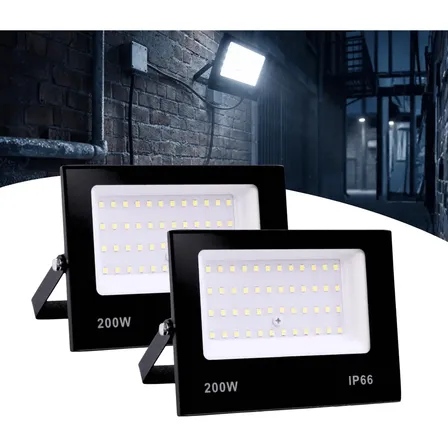 Kit 2 Refletor Led Holofote 200w Ip66 Branco Frio Carcaça Preto Luz Branco-frio 127/220v