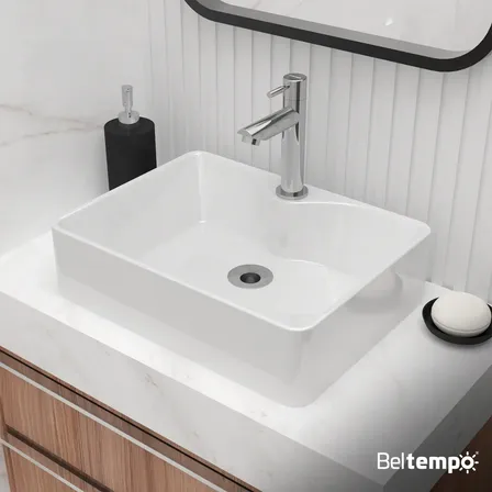 Cuba Pia De Apoio Sobrepor Retangular 42x31 Branca Banheiro Lavabo Beltempo Bt-2318 Branco Brilhante