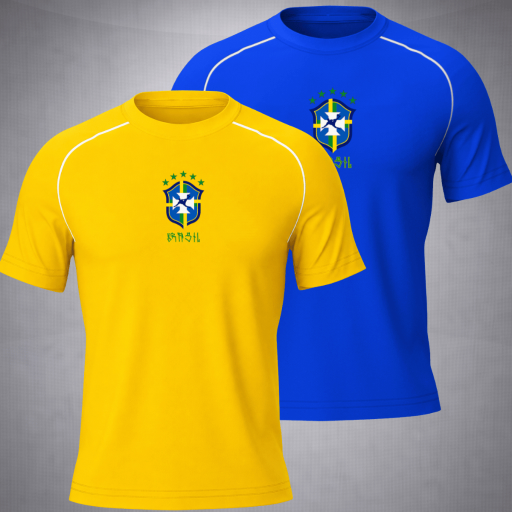 Kit 2 Camisetas Masculina DryFit Estampa Brasil Torcida Copa do Mundo E Atividades Fisicas