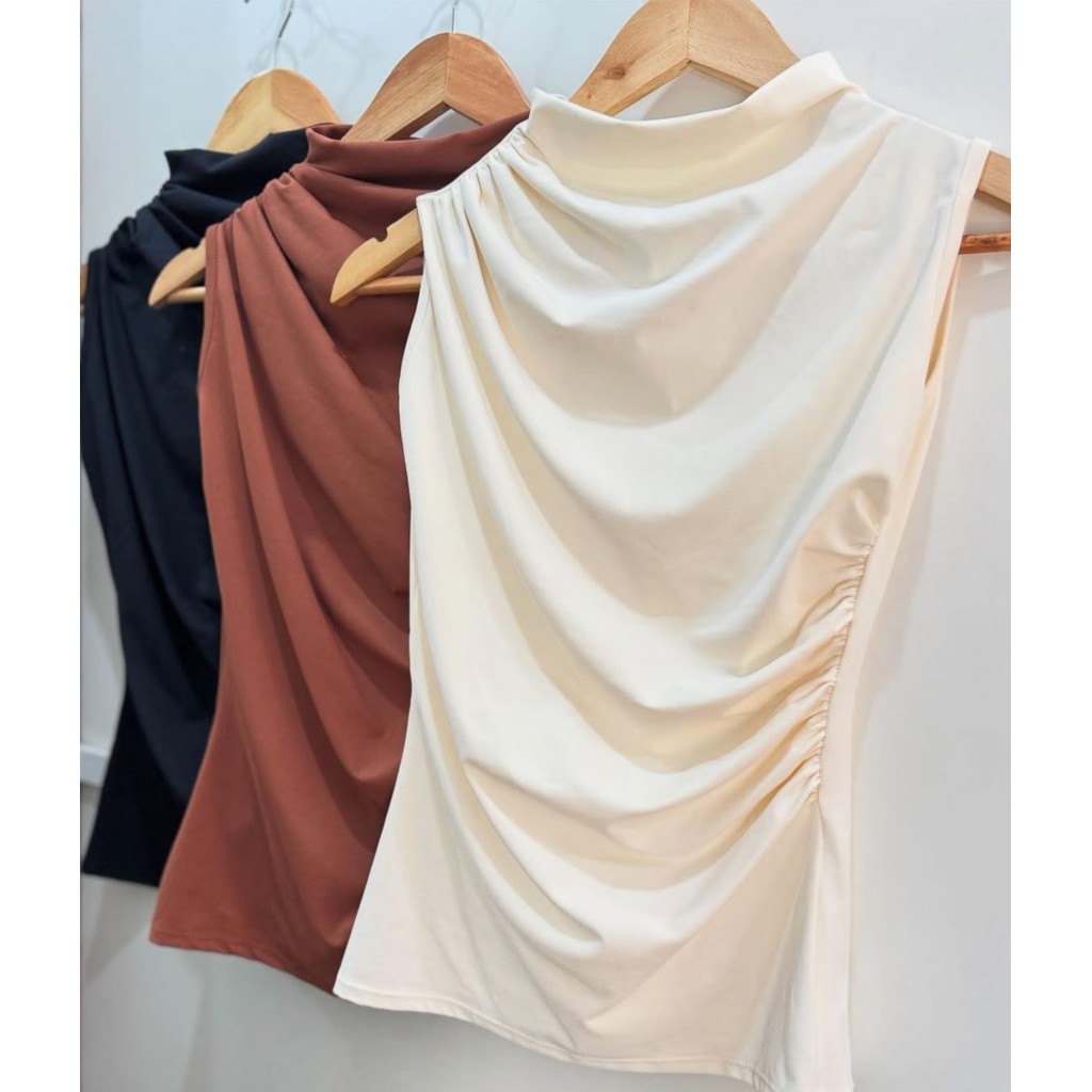 Blusa Regata Poliamida Plissada