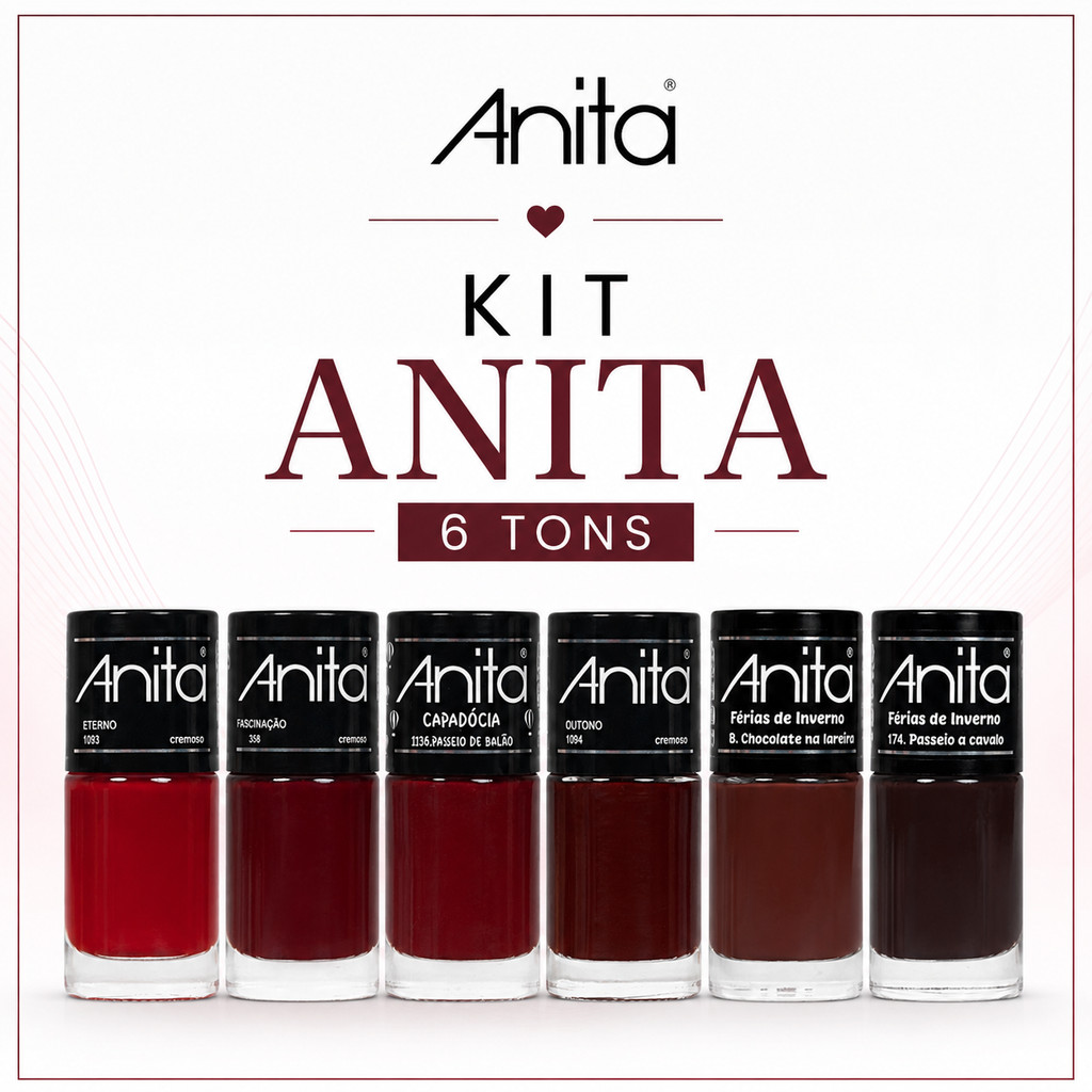 Kit Esmaltes Anita  - Tons Vermelho Cores Intenssas e Elegantes