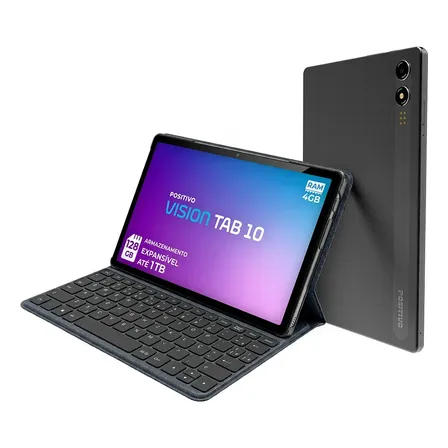 Positivo Vision Tab10 T3010 4gb Ram 128gb Ssd Com Capa Teclado Octa-core 5 13mp Bateria 6000mah Tela 10.1 Hd Wifi Ac E 4g Full Lamination - Preto