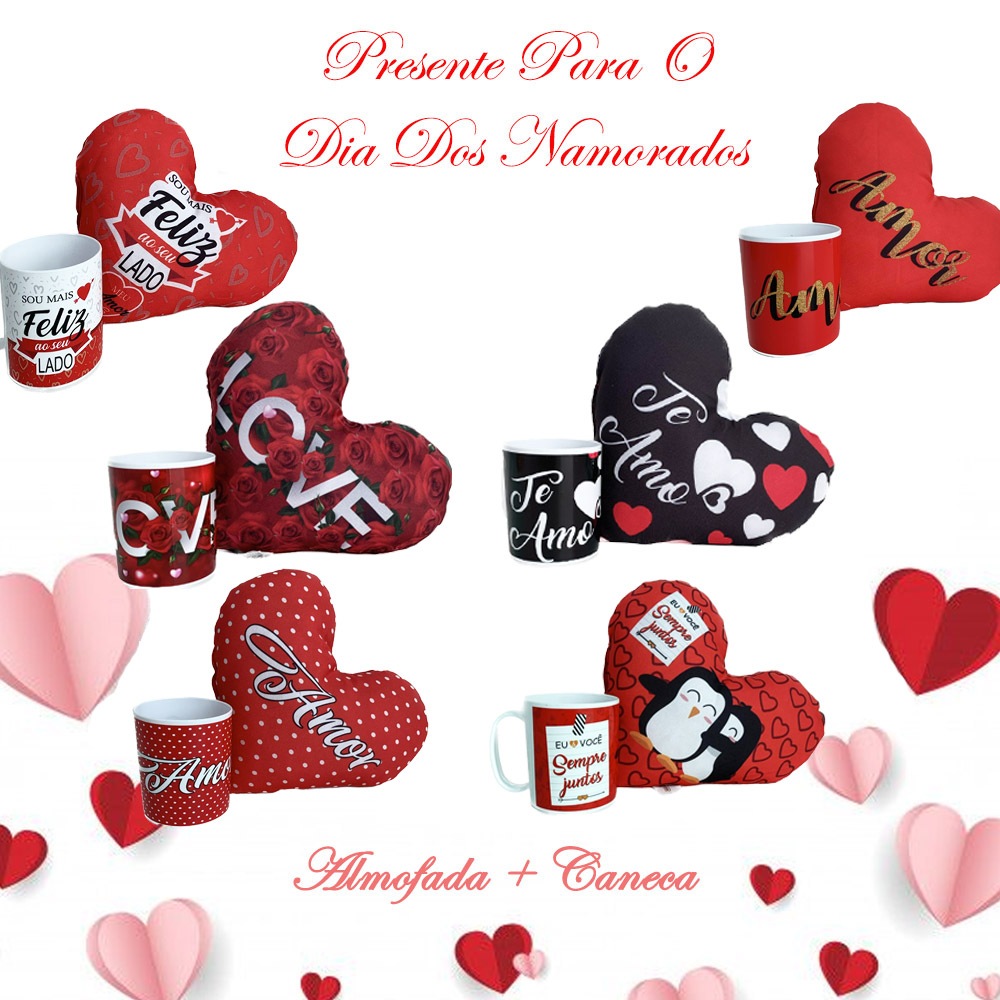 Kit Presente Para Namorados Almofada + Caneca Lembrancinha Com Frases Vários Modelos