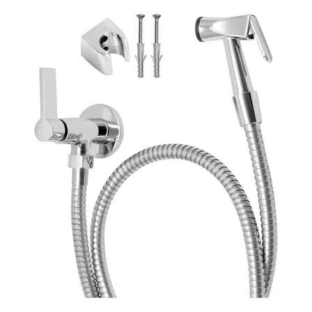 Ducha Higiênica Banheiro 100% Metal Completa Cromada Suporte