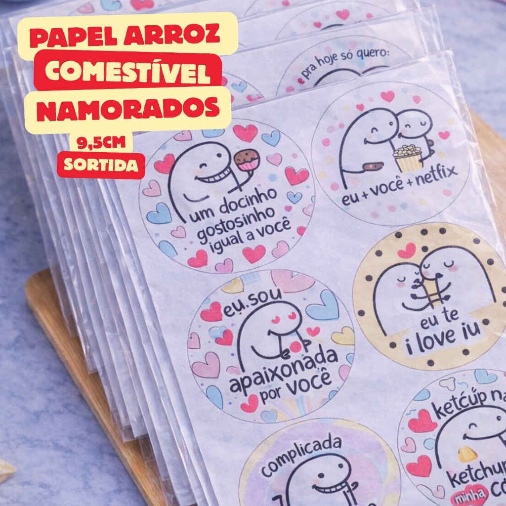 12 papel de arroz 9,5cm flork sortido namorados bento cake  bolo confeitaria  comestivel