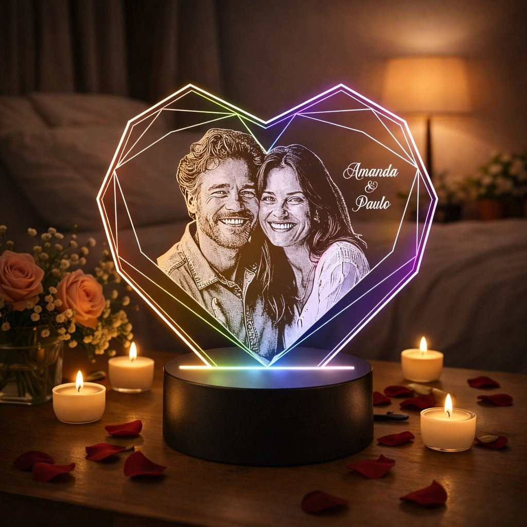 Luminária Coração Geométrico Personalizado - Presente, Decoração, Namorados, Iluminação, Natal, Dia dos namorados