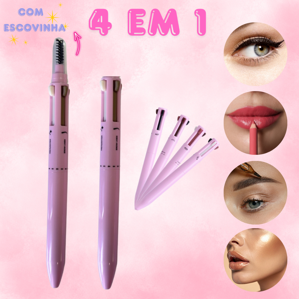 Caneta de Maquiagem 4 em 1 Makeup Pen  Portátil Sombracelha Lábios Delineador Iluminador