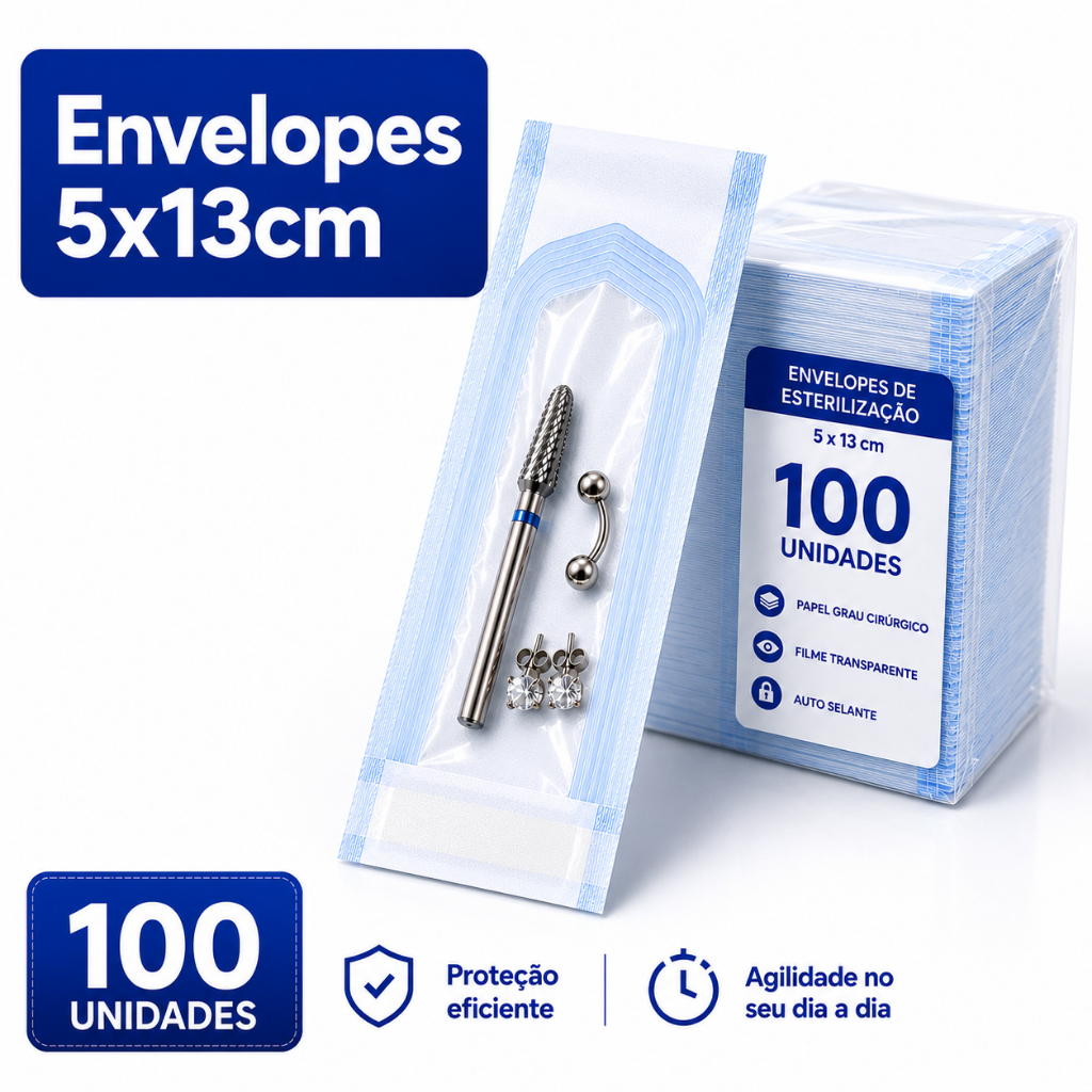 Envelope Grau Cirúrgico Para Autoclave 5x13cm Kit Com 200 Un Esterilização Profissional Piercing Tattoo