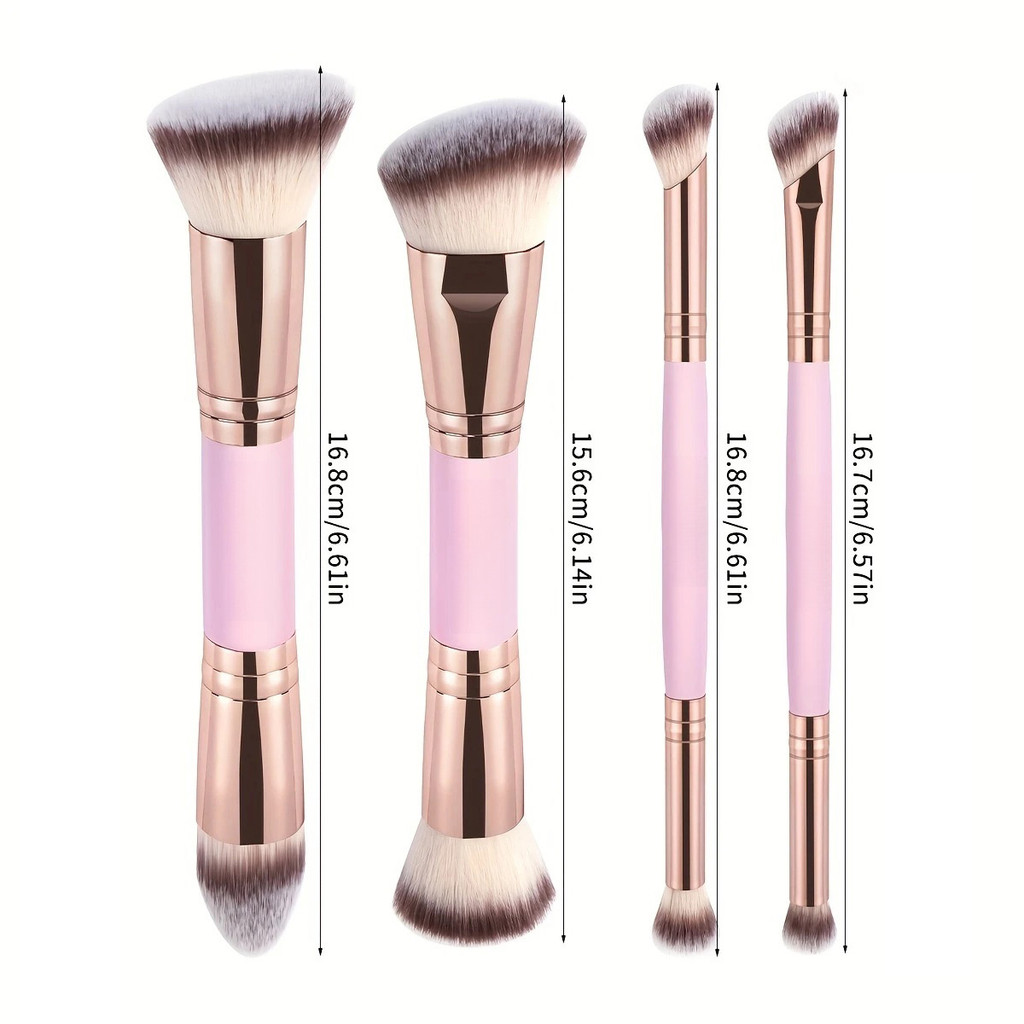 Kit 4 Pincéis de Maquiagem Multifuncionais Duo Ponta – Pincéis Faciais para Base, Corretivo e Blush