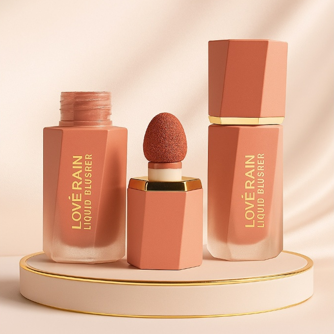 Blush Líquido e Compacto Lové Rain Cremoso Com Aplicador Sheglan Dupe Acabamento Natural