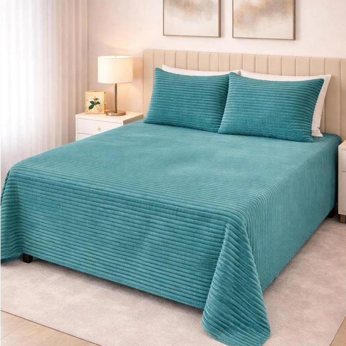 Kit Cobre Leito Colcha Queen 3 Peças , 2 Fronhas – Flannel Premium Aveludado