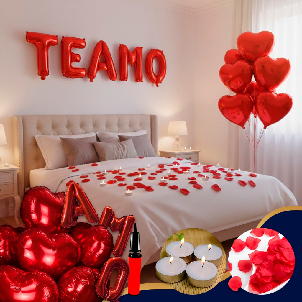 Kit Romântico 600 Pétalas + 10 Velas + 10 Balões + Te Amo