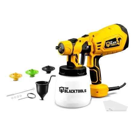 Pistola De Pintura E Pulverizadora Elétrica Portátil Hvlp 1.250l C/5 Bicos E Acessórios 600w Tpp150 The Black Tools Amarelo 220v