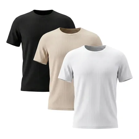 Kit 3 Camisetas Masculina Canelada Americana Gola Careca