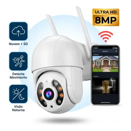Câmera De Segurança Ip Wifi A8 Full Hd Icsee Ptz 355° Com Visão Noturna Áudio Bidirecional Ip66 Monitoramento Remoto Para Celular Android E iPhone Branco