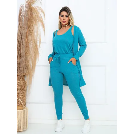 Conjunto Feminino Cardigan, Regata E Calça Jogger Lanzinha