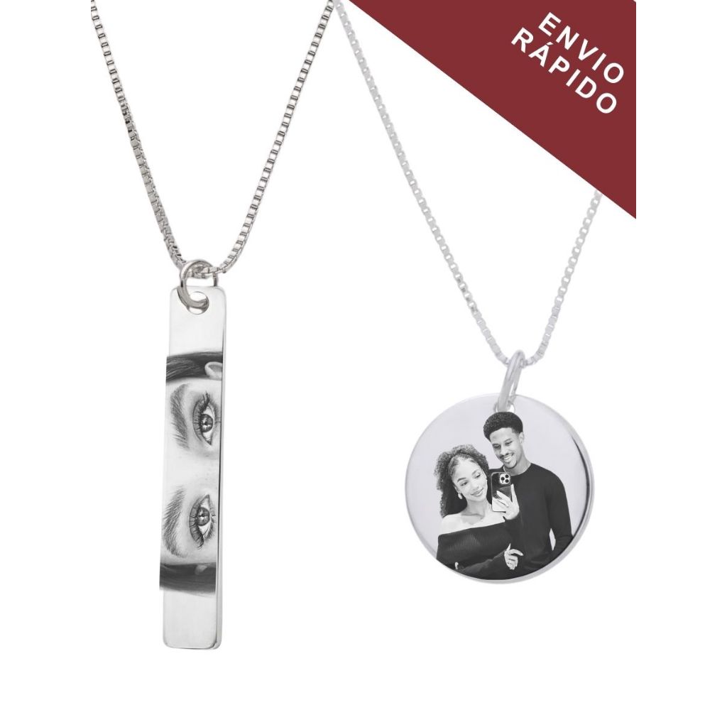 Colar com Foto Olhar Casal Namorado Pingente Personalizado Fotogravação a Laser Presente Banhado a Ouro e Prata