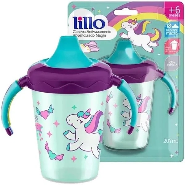CANECA INFANTIL ANTIVAZAMENTO LILLO APRENDIZADO MAGIA UNICÓRNIOS